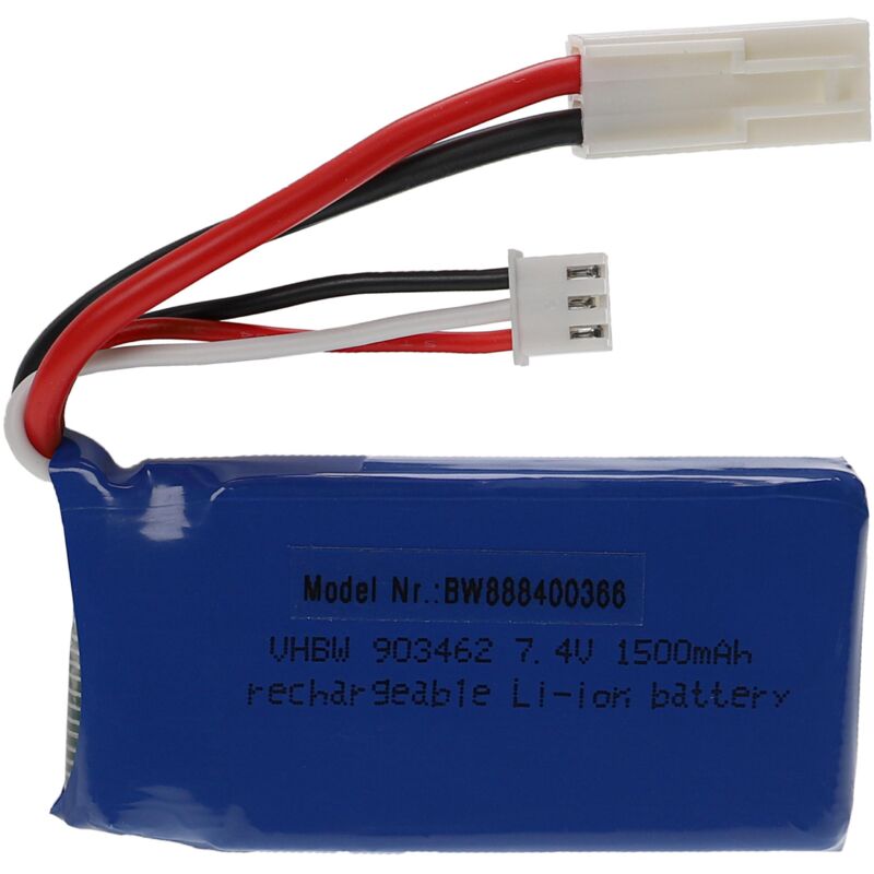 Vhbw - Akku kompatibel mit EL-2P-Stecker Stecker für Modellbau z.B. Racing Car, Helikopter, Flugzeug (1500mAh, 7,4V, Li-Polymer, 68 x 34 x 18 mm)