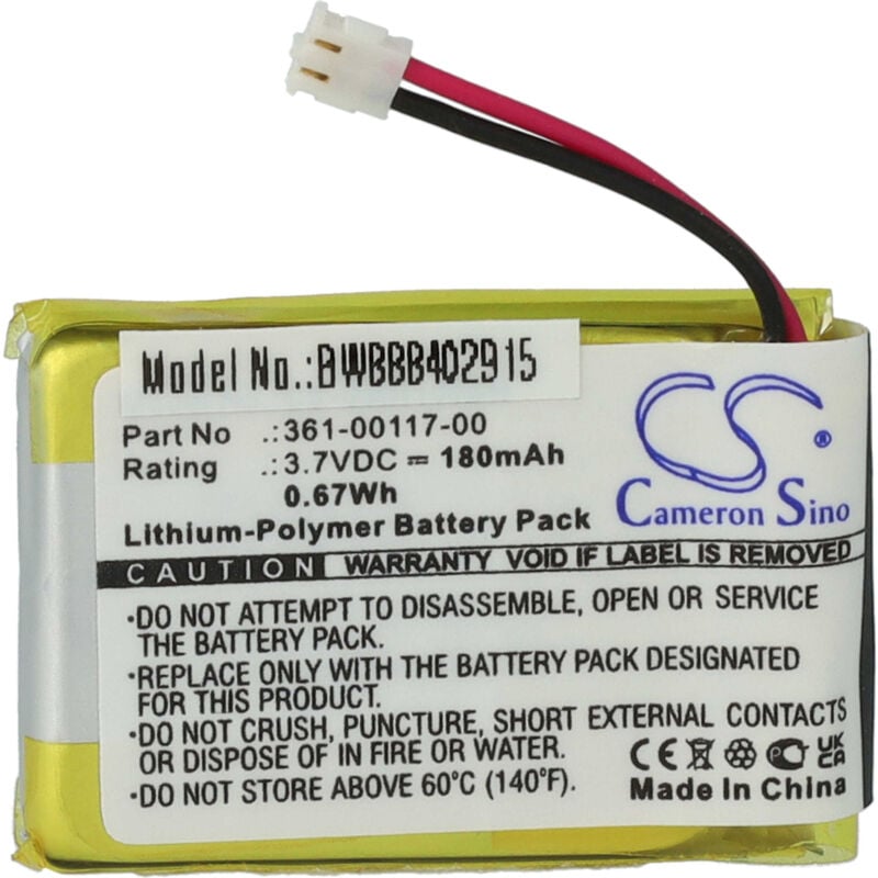 Vhbw - Akku kompatibel mit Garmin Approach S10, S20 Smartwatch Uhr Fitnessarmband (180 mAh, 3,7 v, Li-Polymer)