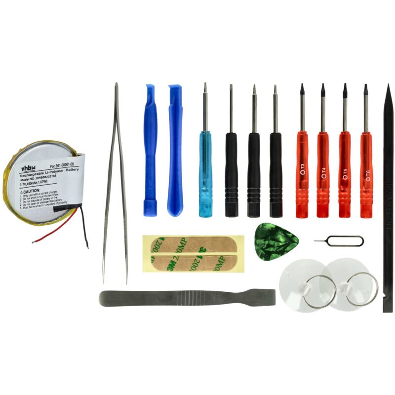 vhbw Akku kompatibel mit Garmin Fenix 1, 2 Smartwatch Uhr Fitnessarmband (450 mAh, 3,7 V, Li-Ion) + Werkzeug-Set