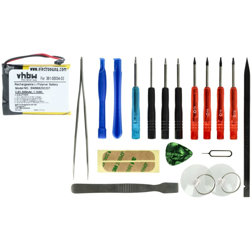 Vhbw - Akku kompatibel mit Garmin Fenix 3 hr, 3 Smartwatch Uhr Fitnessarmband (300mAh, 3,7V, Li-Polymer) + Werkzeug-Set