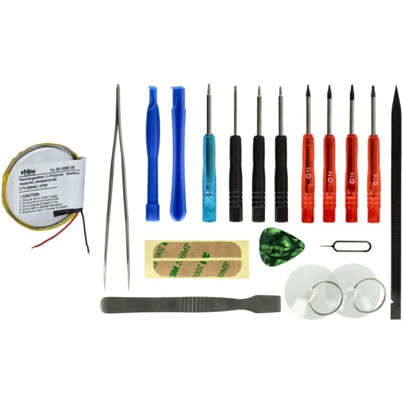 Vhbw - Akku kompatibel mit Garmin Tactix Delta Solar, Tactix Delta Smartwatch Uhr Fitnessarmband (450 mAh, 3,7 v, Li-Ion) + Werkzeug-Set