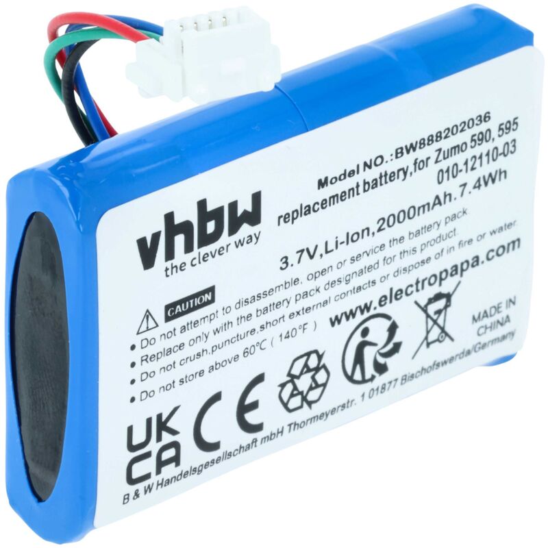 Vhbw - Akku kompatibel mit Garmin Zumo 590, 595, 590LM, 595LM gps Navigation Navi (2000mAh, 3,7V, Li-Ion)