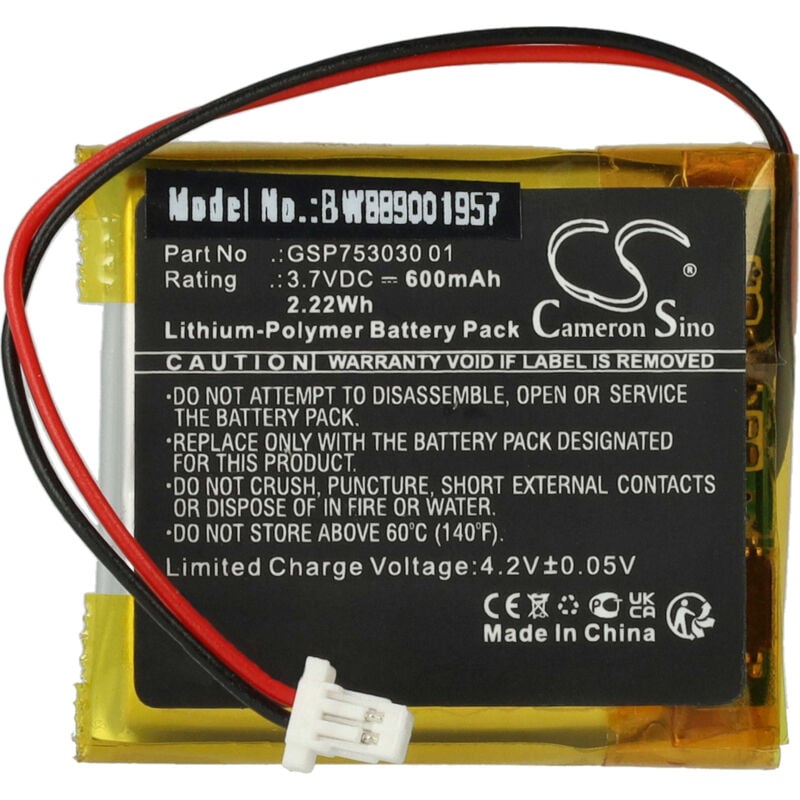 Vhbw - Akku kompatibel mit jbl tune 600BTNC, T600 bt Wireless Headset Kopfhörer (600 mAh, 3,7 v, Li-Polymer)