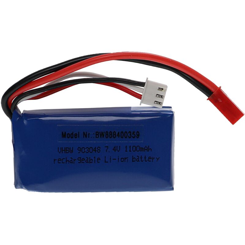 vhbw Akku kompatibel mit BEC Stecker für Modellbau z.B. Racing Car, Helikopter, Flugzeug (1100mAh, 7,4V, Li-Polymer, 53 x 30 x 18 mm)