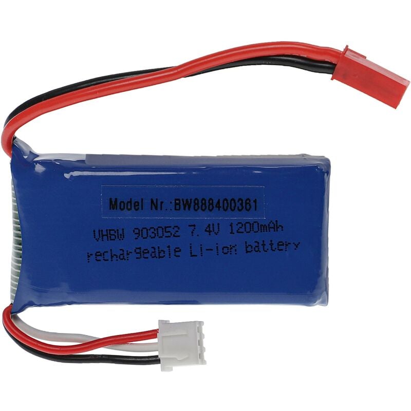 Vhbw - Akku kompatibel mit bec Stecker für Modellbau z.B. Racing Car, Helikopter, Flugzeug (1200mAh, 7,4V, Li-Polymer, 57 x 29 x 20 mm)
