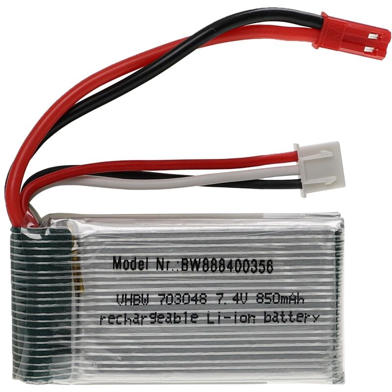 Vhbw - Akku kompatibel mit bec Stecker für Modellbau z.B. Racing Car, Helikopter, Flugzeug (850mAh, 7,4V, Li-Polymer, 54 x 29 x 17,5 mm)