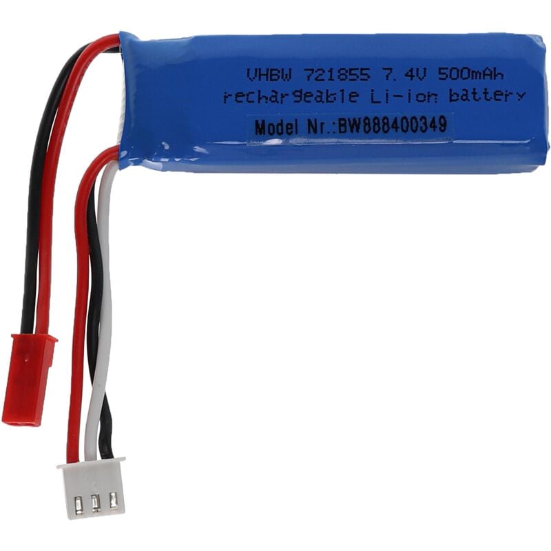Vhbw - Akku kompatibel mit bec Stecker für Modellbau z.B. Racing Car, Helikopter, Flugzeug (500mAh, 7,4V, Li-Polymer, 61 x 20 x 16 mm)