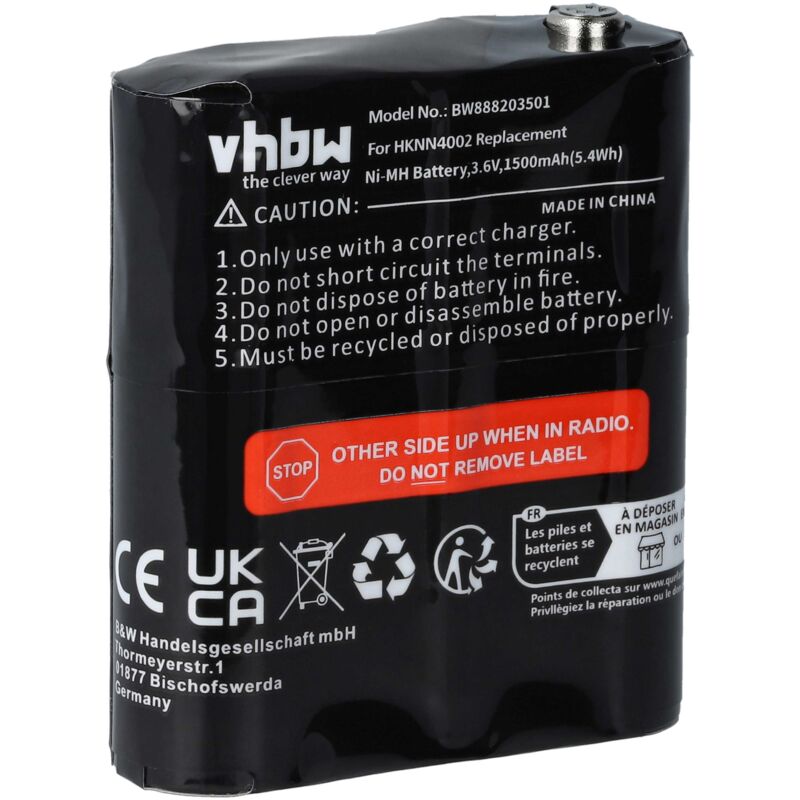 Vhbw - Akku kompatibel mit Motorola Talkabout T6400, T6500, T6500R, T6530, T800, T6510 Funkgerät, Walkie Talkie (1500mAh, 3,6V, NiMH)