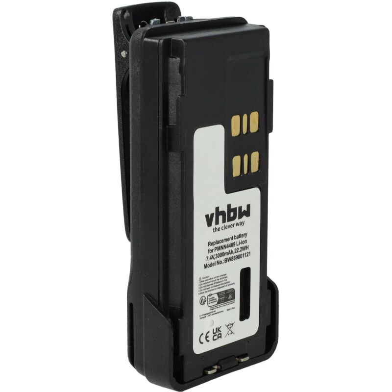 1x Akku kompatibel mit Motorola XPR7350e, XPR7000, XPR3500e, XPR7350 Funkgerät, Walkie Talkie (3000 mAh, 7,4 v, Li-Ion) + Gürtelclip - Vhbw