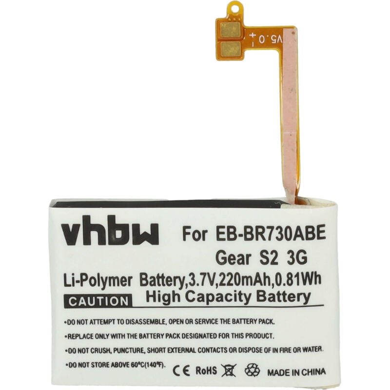 Vhbw - Akku kompatibel mit Samsung Gear S2 3G-Version, SM-R730 Smartwatch Uhr Fitnessarmband (220mAh, 3,7V, Li-Polymer) + Werkzeug-Set