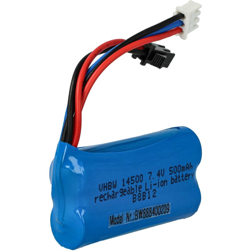Vhbw - Akku kompatibel mit SM-2P Stecker für Modellbau z.B. Racing Car, Helikopter, Flugzeug (500mAh, 7,4V, Li-Ion, 54 x 28 x 14,5 mm)