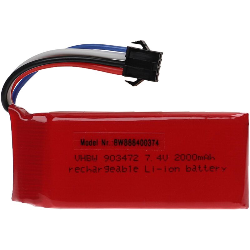 Vhbw - Akku kompatibel mit sm Stecker für Modellbau z.B. Racing Car, Helikopter, Flugzeug (2000mAh, 7,4V, Li-Polymer, 84 x 34 x 19,5 mm)