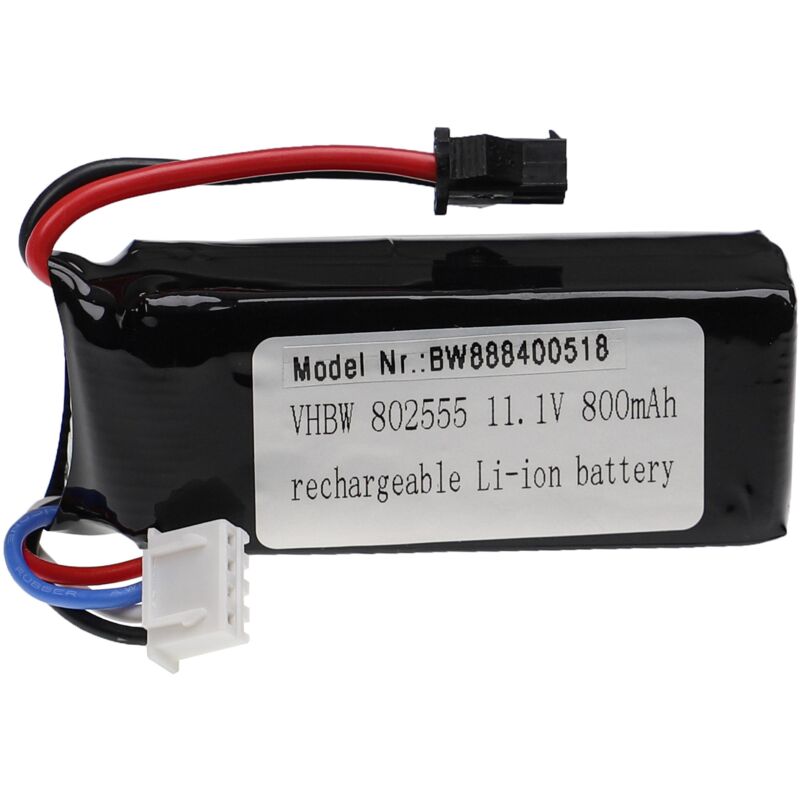 Vhbw - Akku kompatibel mit sm Stecker für Modellbau z.B. Racing Car, Helikopter, Flugzeug (800mAh, 11,1V, Li-Polymer, 65 x 25 x 23 mm)