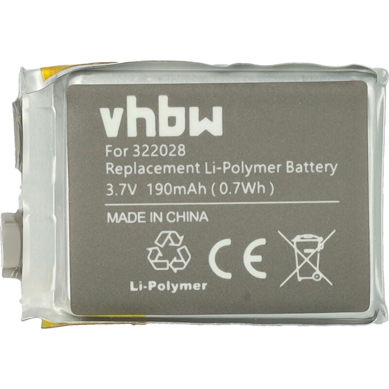 Vhbw - Akku kompatibel mit TomTom Multisport, Golfer 1 Multisport Smartwatch Uhr Fitnessarmband (190mAh, 3,7V, Li-Polymer) + Werkzeug-Set