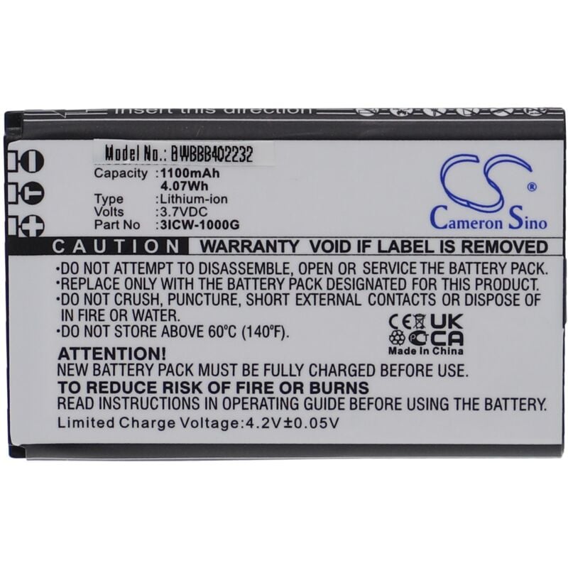 Vhbw - 1x Akku kompatibel mit UniData / Incom ICW-1000G, wlan sip phone schnurlos Festnetz Telefon, sip Telefon (1100 mAh, 3,7 v, Li-Ion)
