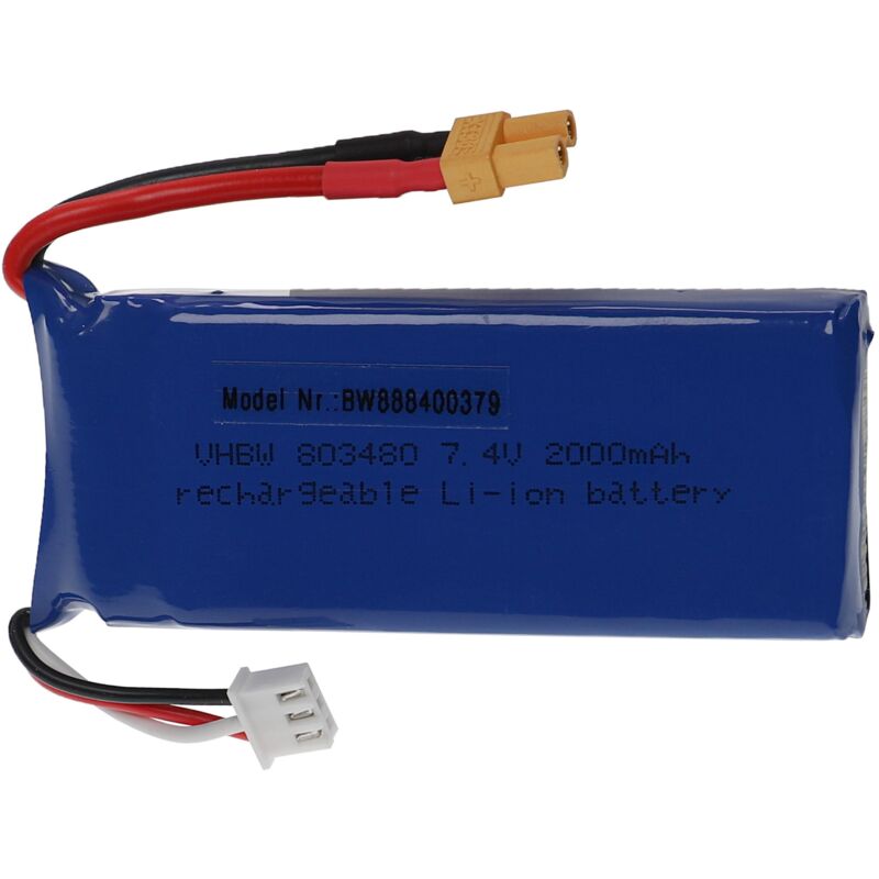 Vhbw - Akku kompatibel mit XT30 Stecker für Modellbau z.B. Racing Car, Helikopter, Flugzeug (2000mAh, 7,4V, Li-Polymer, 84 x 34 x 20 mm)