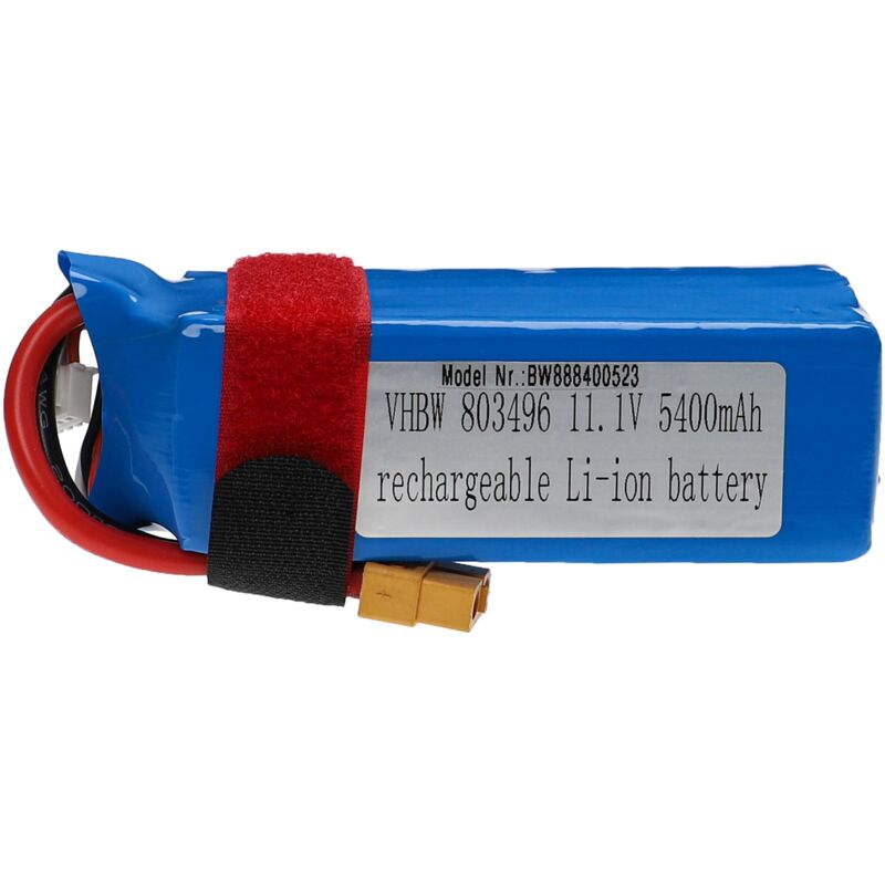 Akku kompatibel mit XT60 Stecker für Modellbau z.B. Racing Car, Helikopter, Flugzeug (5400mAh, 11,1V, Li-Polymer, 104 x 42 x 34 mm) - Vhbw
