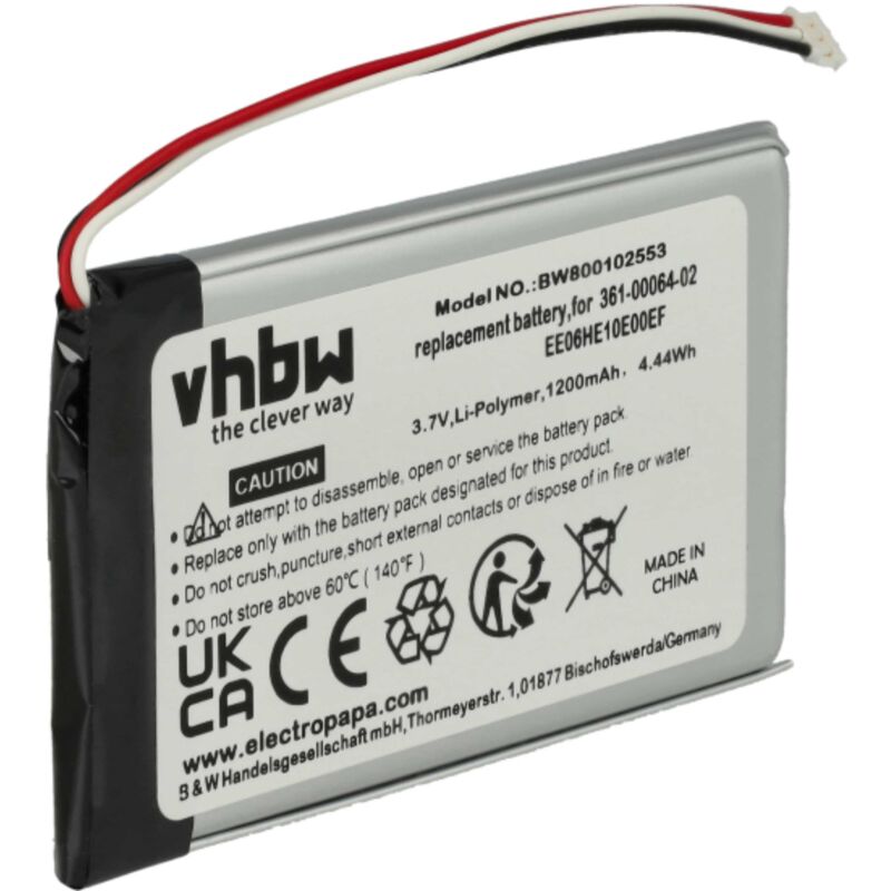 Vhbw - Akku kompatibel mit Garmin Nülink 2390, 2340 gps Navigation Navi (1200 mAh, 3,7 v, Li-Polymer)