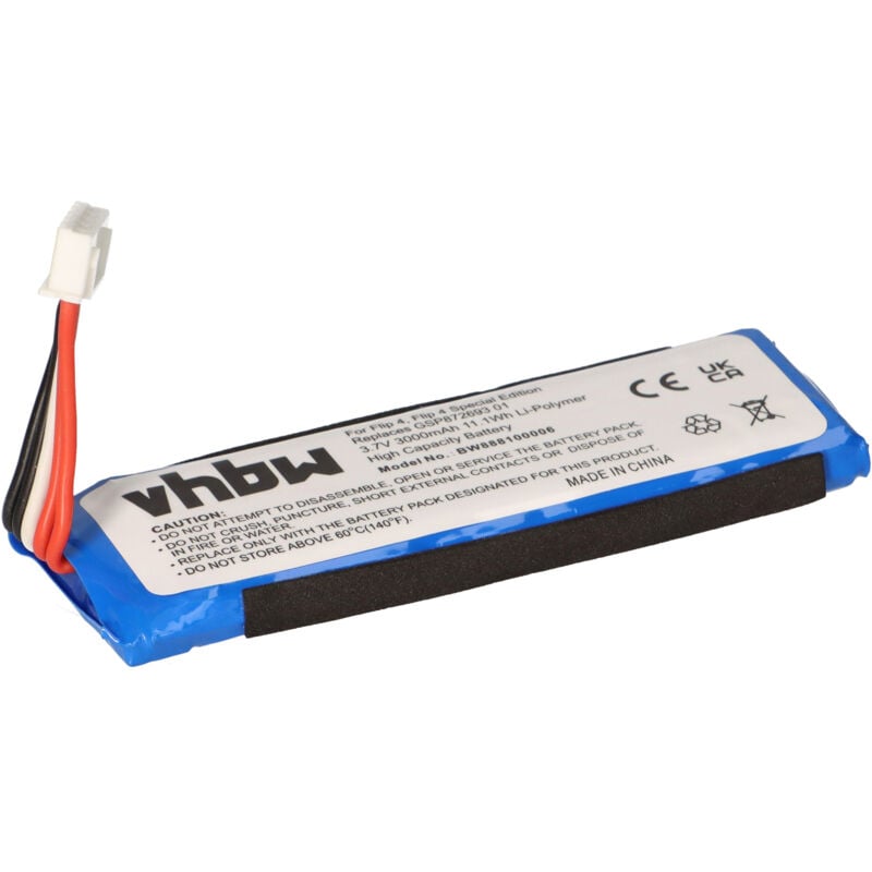 1x Akku kompatibel mit jbl Flip 4 Special Edition, 4 Lautsprecher Boxen Speaker (3000 mAh, 3,7 v, Li-Polymer) - Ersatz für GSP872693 03A, P763098