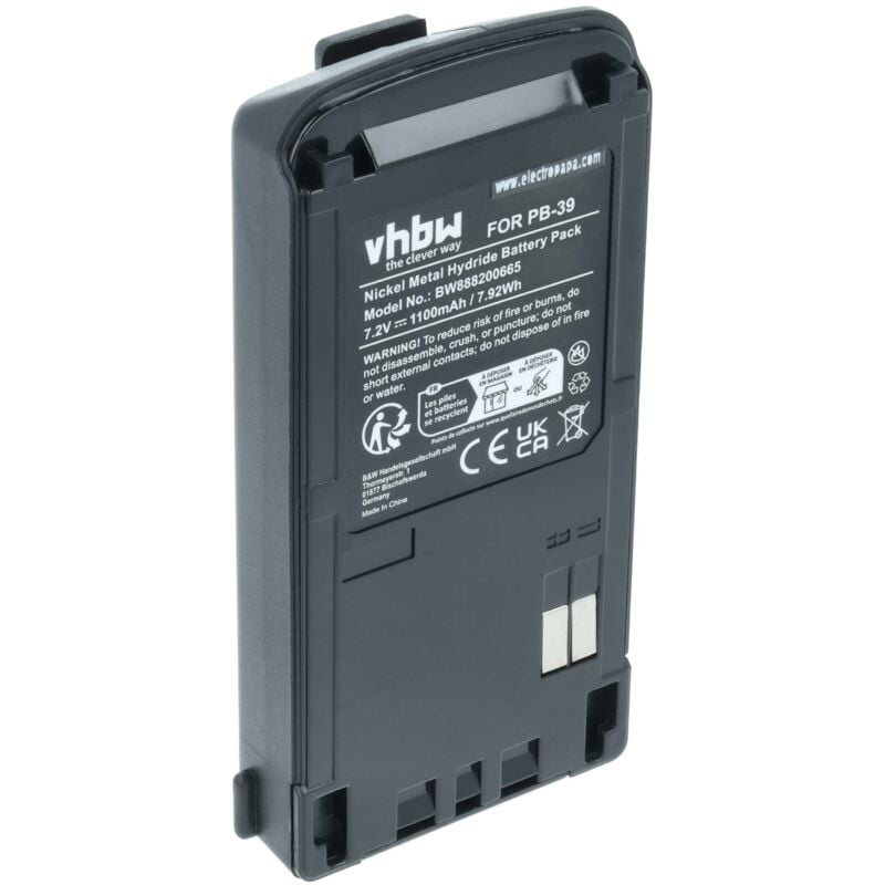 Vhbw - Akku kompatibel mit Kenwood TH-D7, TH-D7A, TH-D7AT, TH-D7E, TH-G71 Funkgerät, Walkie Talkie (1100mAh, 7,2V, NiMH) + Gürtelclip