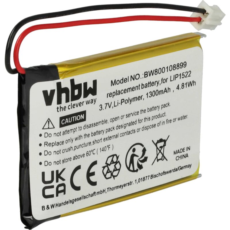 vhbw Akku kompatibel mit Sony Playstation 4 PS4 Wireless Controller Dualshock 4 (CUH-ZCT1) - Ersatz für LIP1522, KCR1410 - (Li-Polymer, 1300mAh, 3.7V)