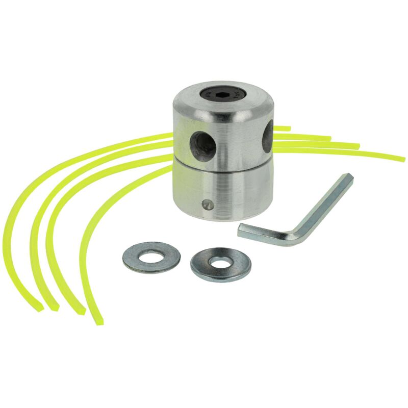 Doppelfadenkopf Fadenkopf Mähkopf aus Aluminium für Rasentrimmer Motorsense mit Zubehör und Trimmerfaden Nylonfaden Mähfaden für M8 M10 Aufnahme