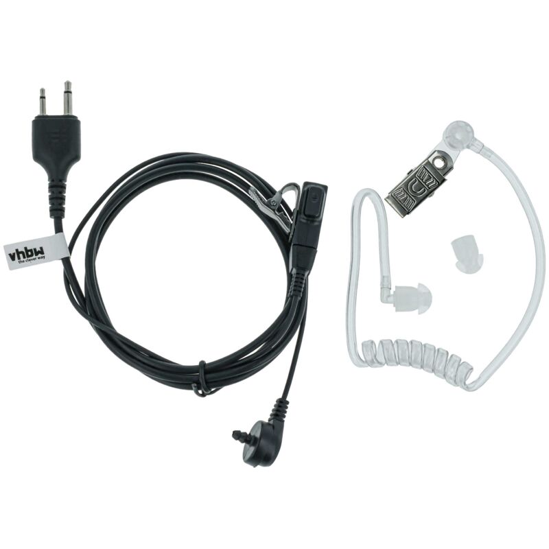 vhbw Headset kompatibel mit Icom IC-T2H, IC-T2E, IC-T2A, IC-T22E, IC-T22A Funkgerät mit PTT Mikrofon - transparent, schwarz, Akustikschlauch