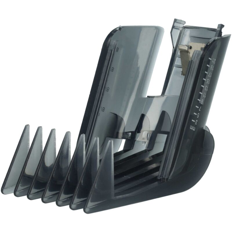 vhbw Kammaufsatz 3 - 21 mm (1/8' - 7/8') kompatibel mit Philips QC 5105 Haarschneider, Bartschneider - Ersatz-Kamm Grau, Transparent