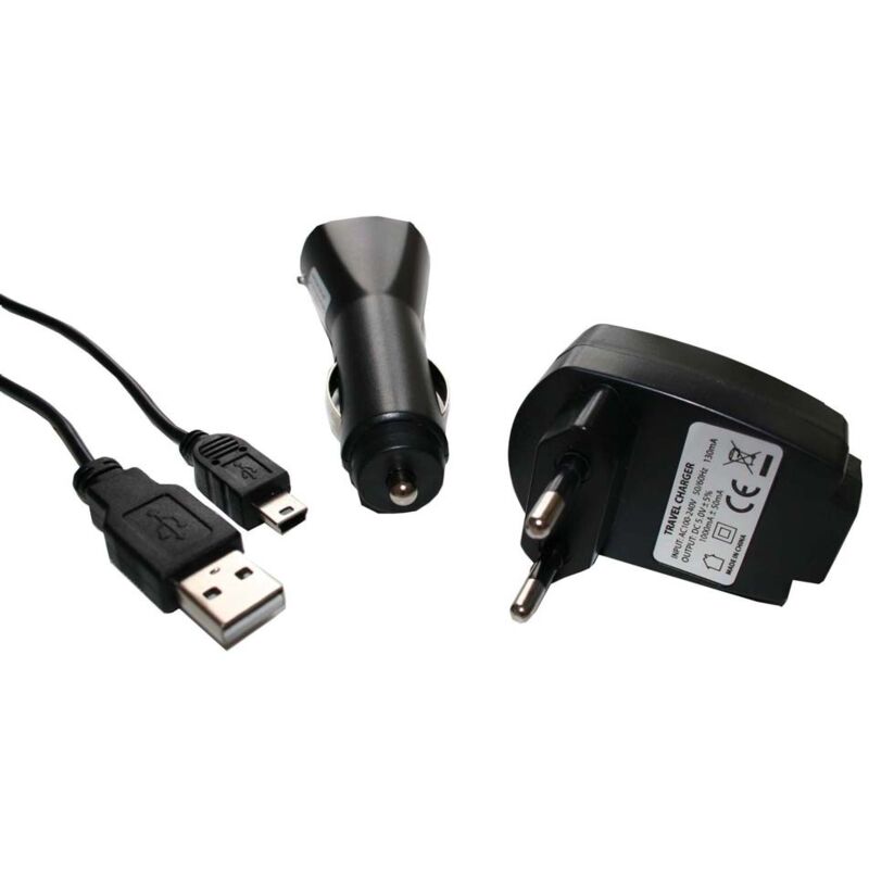 vhbw Ladezubehör Set kompatibel mit Aiptek AHD H500 Navi - KFZ-Ladeadapter, Netz-Adapter, 2-in-1 USB-Datenkabel / Ladekabel