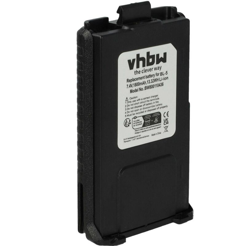 Vhbw - Akku kompatibel mit Baofeng UV-5R, UV-5RE, UV-5RA Funkgerät, Walkie Talkie - Ersatz für BL-5 (1800mAh, 7,4V, Li-Ion)