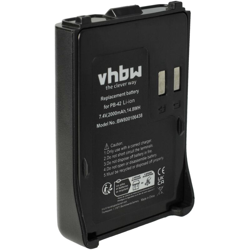 Vhbw - Akku Ersatz für Kenwood PB-42, PB-42L, PB-42Li für Funkgerät, Walkie Talkie (2000mAh, 7,4V, Li-Ion)