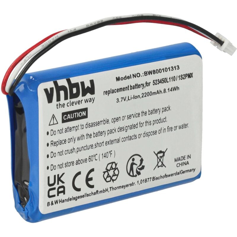 Vhbw - Akku kompatibel mit Blaupunkt Travelpilot 700, 500 gps Navigation Navi (2200 mAh, 3,7 v, Li-Ion) - Ersatz für 1S2PMX, 523450L110