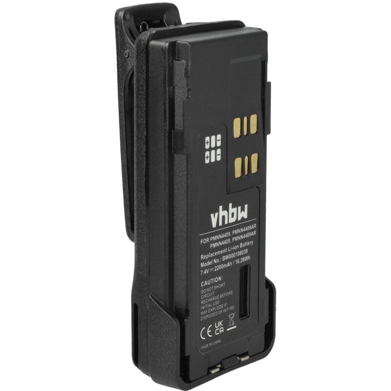 Akku kompatibel mit Motorola DP2600E, APX4000, DP4000, DP4400, DP4401 Funkgerät, Walkie Talkie (2200 mAh, 7,4 v, Li-Ion) + Gürtelclip - Vhbw