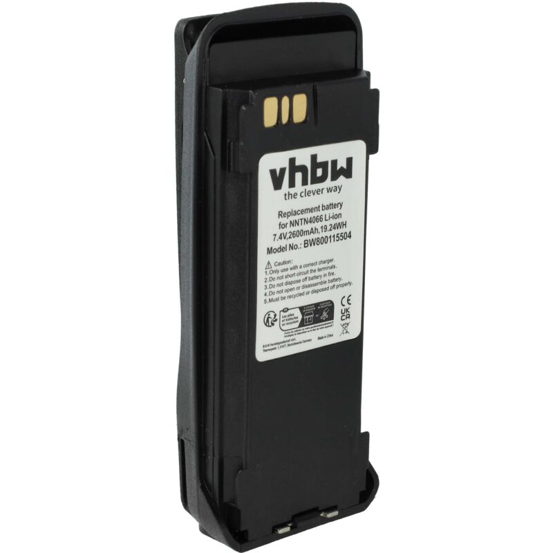 vhbw Akku kompatibel mit Motorola MOTOTRBO XiR P8208, XiR P8260, XiR P8268 Funkgerät, Walkie Talkie (2600mAh, 7,4V, Li-Ion) + Gürtelclip