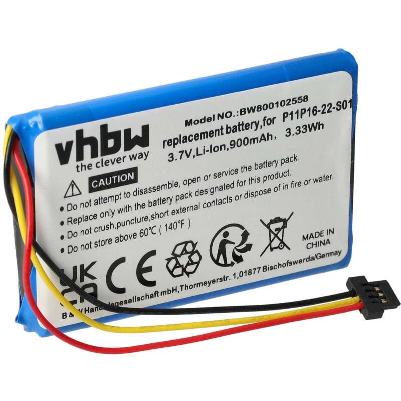 Vhbw - Akku kompatibel mit TomTom 4ET0.002.07, Start xl gps Navigation Navi (900 mAh, 3,7 v, Li-Ion) - Ersatz für P11P16-22-S01, S4IP016702174