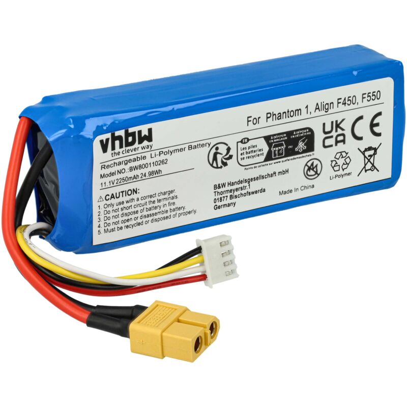 Vhbw - Akku kompatibel mit dji 7FE0, F450, F550, Phantom 1, Phantom FC40 Drohne Multicopter Quadrocopter (2250mAh, 11,1V, Li-Polymer)