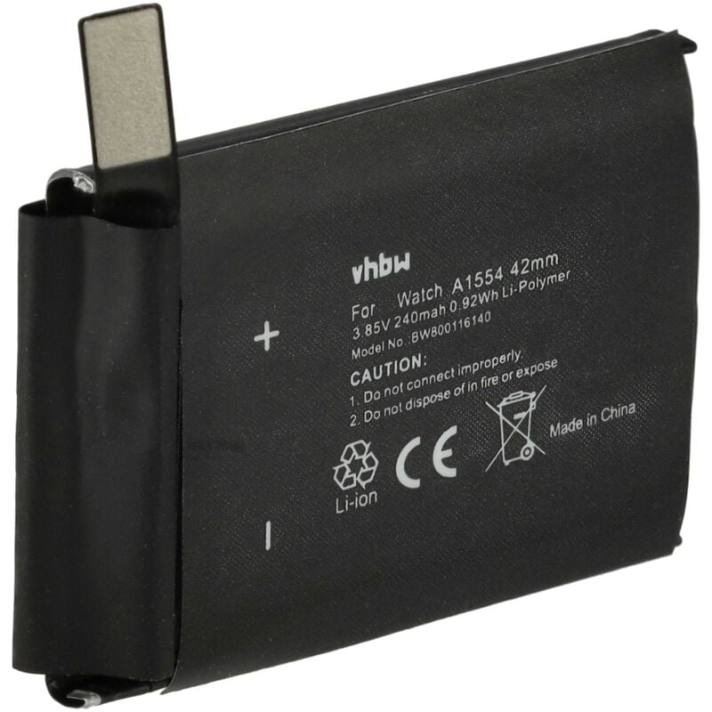 Vhbw - Akku kompatibel mit Apple Watch A1554 42mm (1st Generation) Smartwatch Uhr Fitnessarmband (240mAh, 3,7V, Li-Polymer)