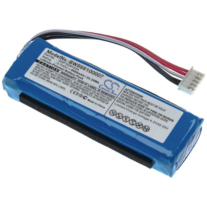 vhbw Akku Ersatz für JBL GSP1029102A (Version 1) für Lautsprecher Boxen Speaker (6000mAh, 3,7V, Li-Polymer)