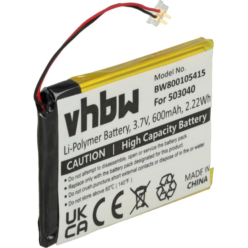 vhbw 1x Akku kompatibel mit Samsung YP-K5, YP-K5J MP3-Player Musik Player (600 mAh, 3,7 V, Li-Ion) - Ersatz für 503040