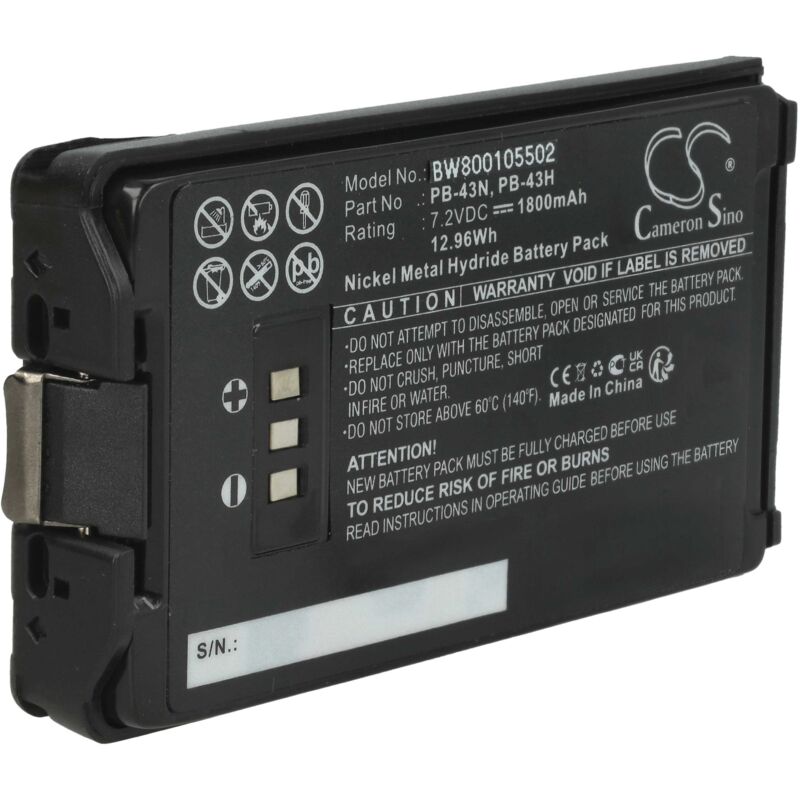 1x Akku kompatibel mit Kenwood TH-K2E, TH-K2AT, TH-K2, TH-K4E, TH-K4AT, TH-K4 Funkgerät, Walkie Talkie (1800 mAh, 7,2 v, NiMH) - Ersatz für PB-43,