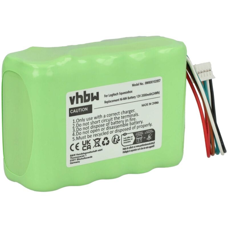 Vhbw - Akku kompatibel mit Logitech Squeezebox Radio XR0001 digital Radio (2000mAh, 12V, NiMH) - Ersatz für 533-000050, HRMR15/51, NT210AAHCB10YMXZ