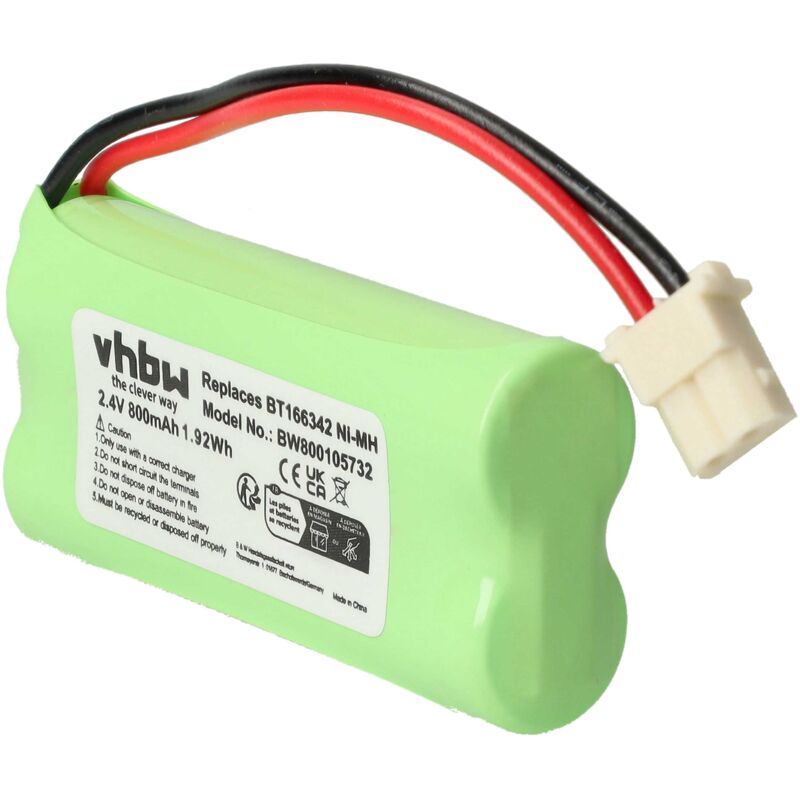 vhbw Akku kompatibel mit AT&T CL83451, CL84100, CL84200, CL84250, CL84300, EL2100 schnurlos Festnetz Telefon (800mAh, 2,4V, NiMH)