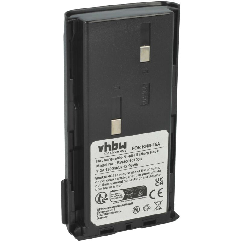 Akku kompatibel mit Kenwood TK-270G, TK272, TK-3107, TK-3101, TK-3100, TK-272G, TK-278, TK3102 Funkgerät, Walkie Talkie (1800 mAh, 7,2 v, NiMH) - Vhbw