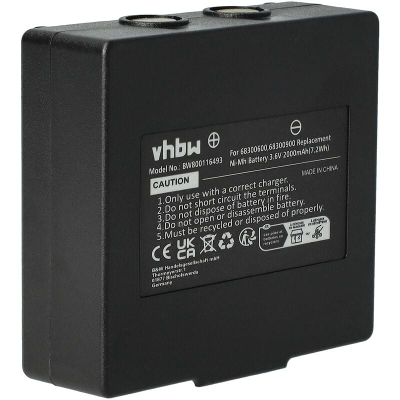 vhbw 1x Akku kompatibel mit Abitron Mini Ex2-22, Mini-Ex22-IIB/, Mini Industrie-Funkfernsteuerung Fernbedienung (2000 mAh, 3,6 V, NiMH) - Schwarz