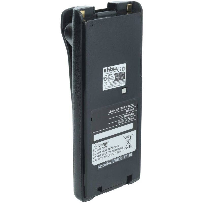 vhbw 1x Akku kompatibel mit Icom IC-A24, IC-F11S, IC-F12, IC-F11, IC-F11BR, IC-A6, IC-A6E, IC-A24E Funkgerät, Walkie Talkie (2000 mAh, 7,2 V, NiMH)