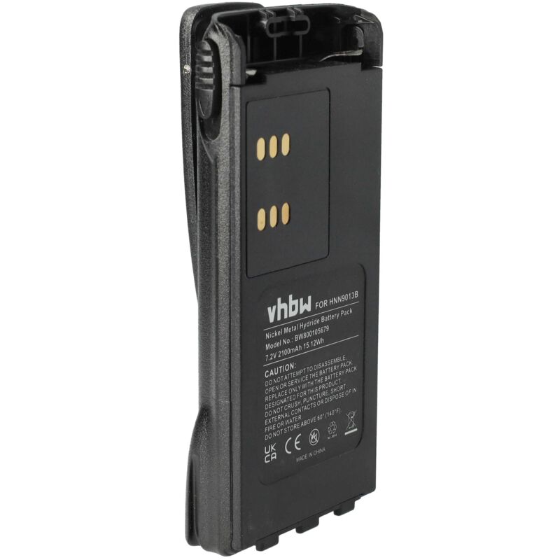 NiMh Akku 2100mAh (7.2V) kompatibel mit Funkgerät Motorola GP340, GP360, GP380, GP540, GP580, GP640, GP680, HT1200 Ersatz für HNN9013, HNN9013B,