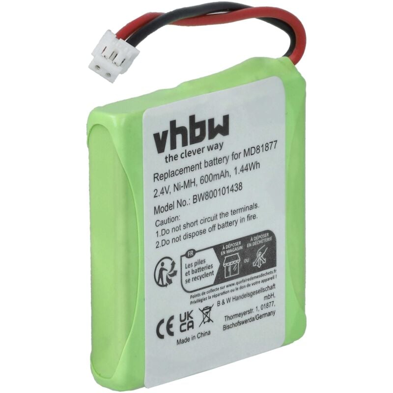 Vhbw - Akku kompatibel mit Medion Life S63088 schnurlos Festnetz Telefon (600 mAh, 2,4 v, NiMH) - Ersatz für GP0735, GP0747, GP0748, 5M702BMX,