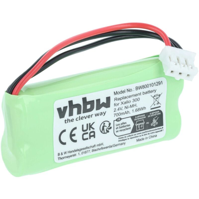 Vhbw - 1x Akku kompatibel mit Philips Aleor 300 schnurlos Festnetz Telefon (700 mAh, 2,4 v, NiMH) - Ersatz für 2HR-AAAU, 60AAAH2BMX, H-AAA500X2,