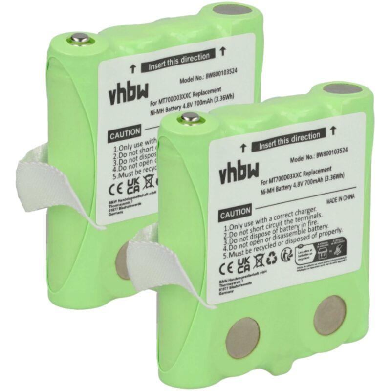 2x Akku kompatibel mit Oricom PMR1000 Funkgerät, Walkie Talkie (700 mAh, 4,8 v, NiMH) - Ersatz für PX-175-675, PX-1754-919, PX-1755, PX-1761,