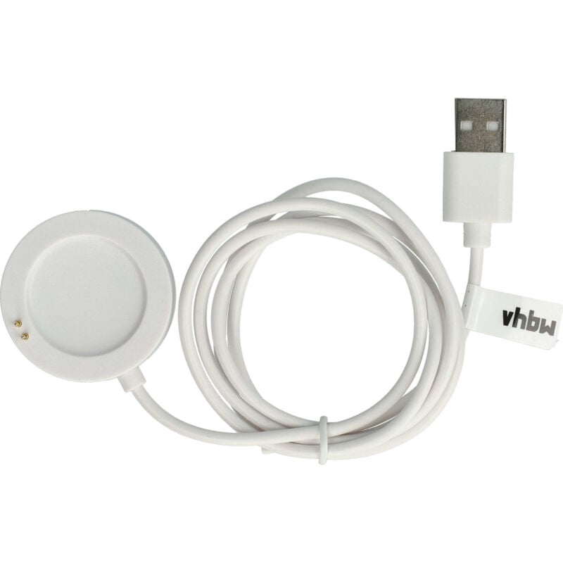 vhbw USB-Ladestation kompatibel mit Xiaomi Watch S2 46mm, 42mm Smartwatch - Ladeschale mit Aufladekabel, 102 cm Weiß